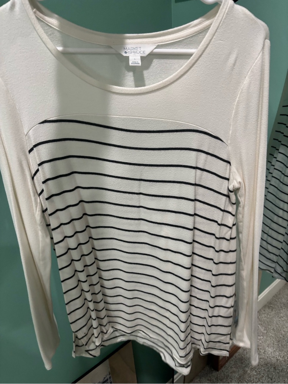 Market & Spruce Cream and Black Striped Long Sleeve Tee